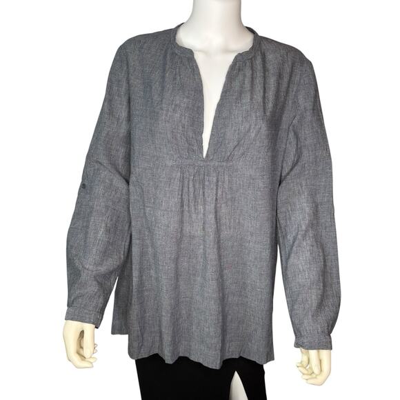 Eileen Fisher Cotton / Linen Blend Blue Chambray Tunic Top sz M - Picture 2 of 8